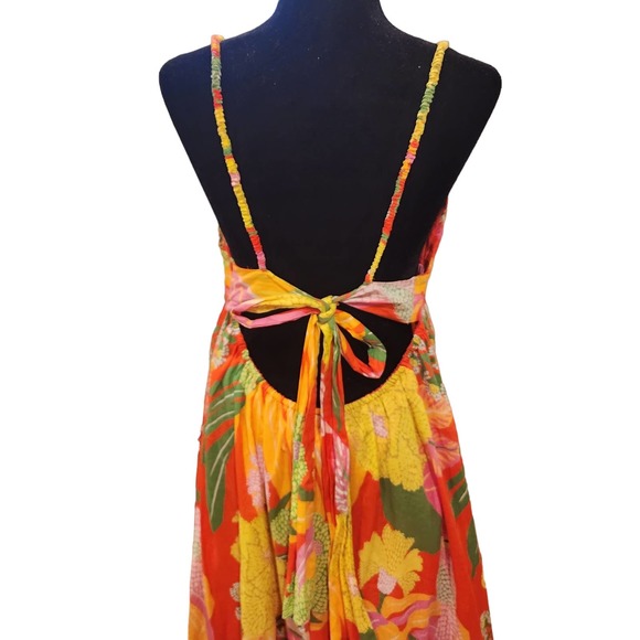 Farm Rio Red Neon Floral Tiered Cotton Maxi Dress Size XL - Picture 13 of 16